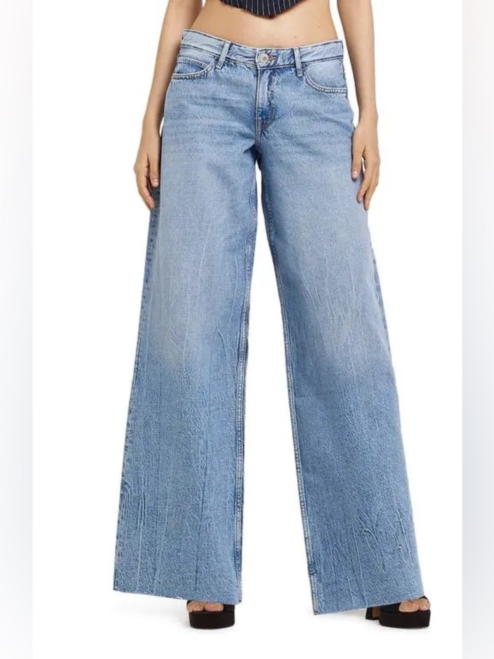 river island jolene wide leg low rise jeans raw hem